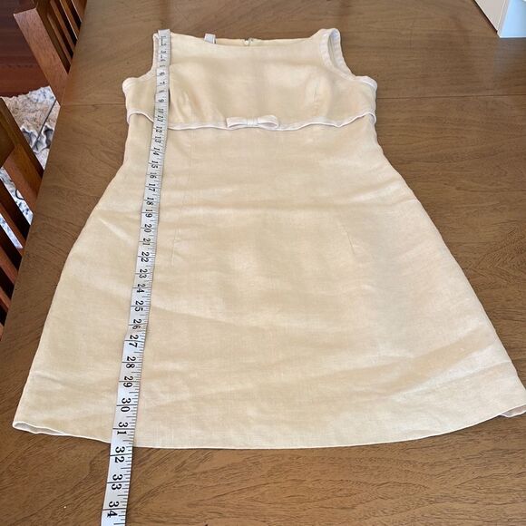 Vintage Cream and Pastel Yellow Mini Linen Dress Size 2 - Picture 11 of 12